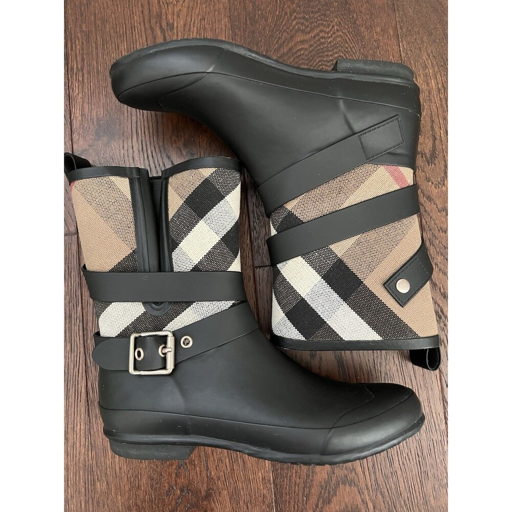 Burberry Rain Boots Classic Plaid Mid Calf Women’s Size 38